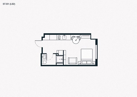Floor plan for studio, 1 bath, 304 sqft